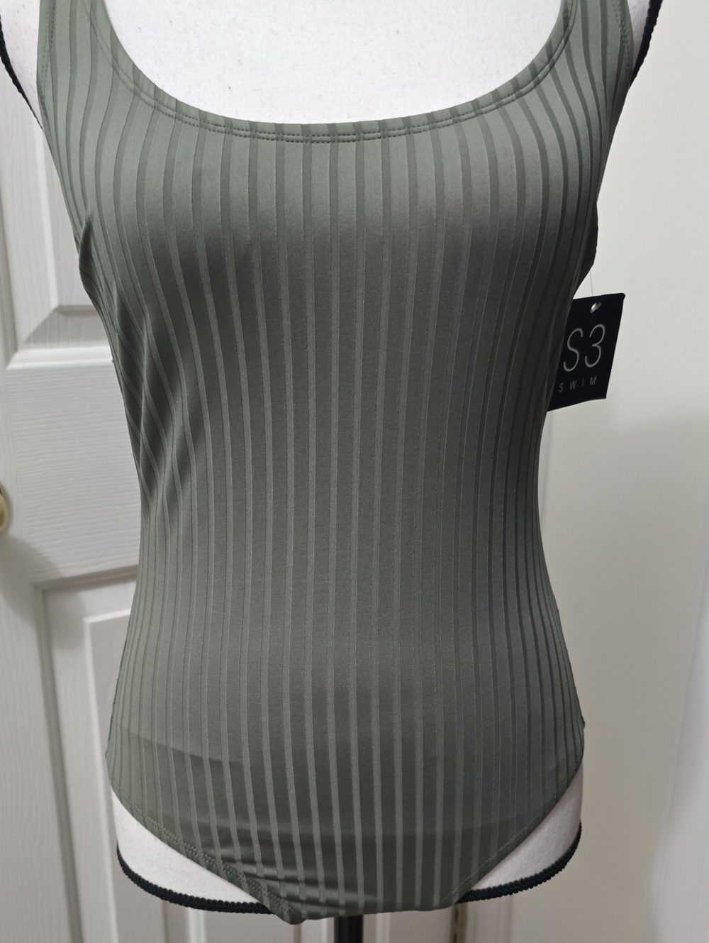 S3 Swim Brand Women's Olive Green Ribbed One-Piece Swim Suit Size Small
